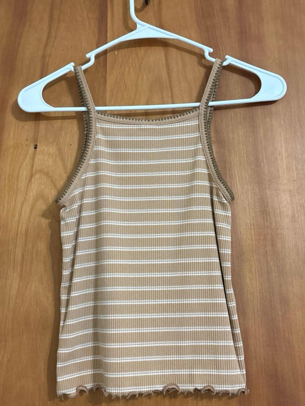 Old Navy Beige and White Striped Ribbed Tank Top
